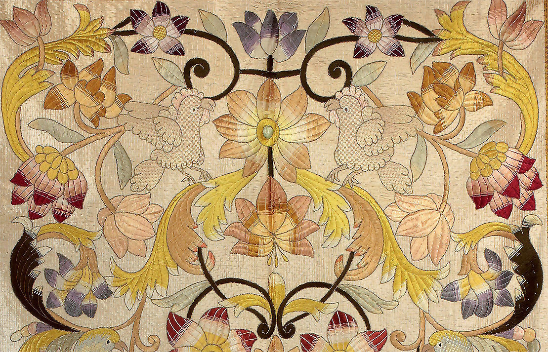 Fine Castelo Branco Silk Embroidery Colcha (Marriage Coverlet), Portugal, 18th Century 