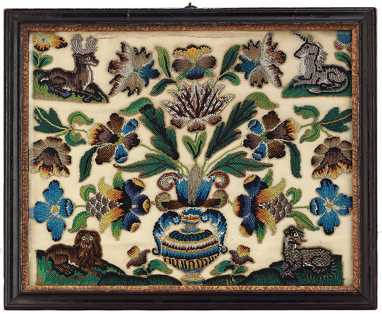Charles II Glass Beadwork on Silk Embroidery, England, c1670