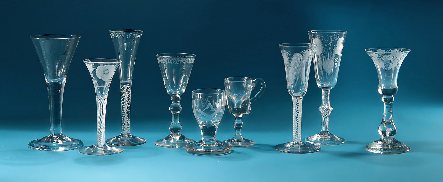 Nine Georgian Wine & Ale Glasses, England, 18th and early 19th century
