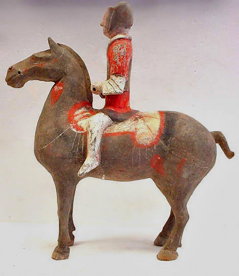 Han Dynasty Painted Pottery Horse and Rider, c206 BC to 220 AD