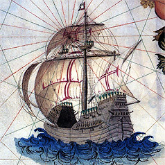 Portuguese Carrack, from a c1585 map Creative Commons