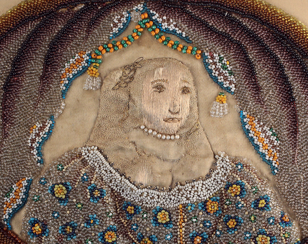 17th Century Stumpwork & Beadwork Portrait of a Lady, Magnified Image