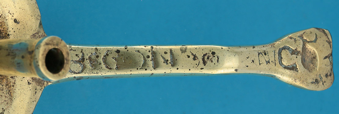 17the Century Scottish Brass Chamberstick, inscribed 'BEGONE', Est. Dating c1680, inscription