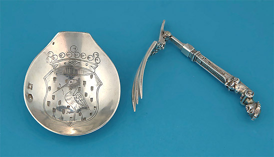 17th Century Style Silver Traveling Folding Rodk with Spoon, 1888