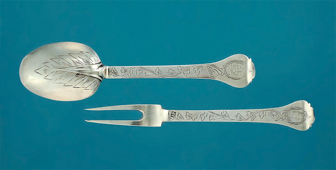 Rare Trefid Spoon & Two-Tine (Prong) Fork, Late 17c