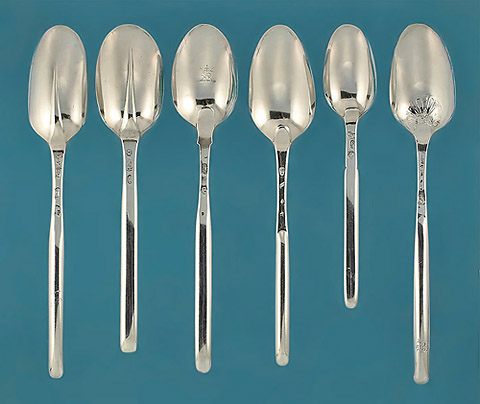 Collection of Six Georgian Silver & Britannia Marrow Spoons, England and Ireland, 1722-1774