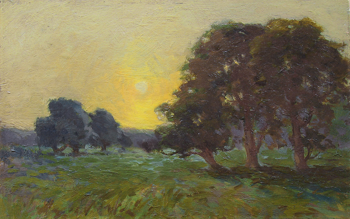 Arthur Wesley Dow, Meadow at Sunset, Oil on Board
