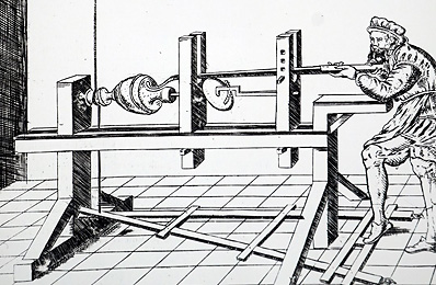"Lathe using spring bow and device to allow eccentric turning"; 