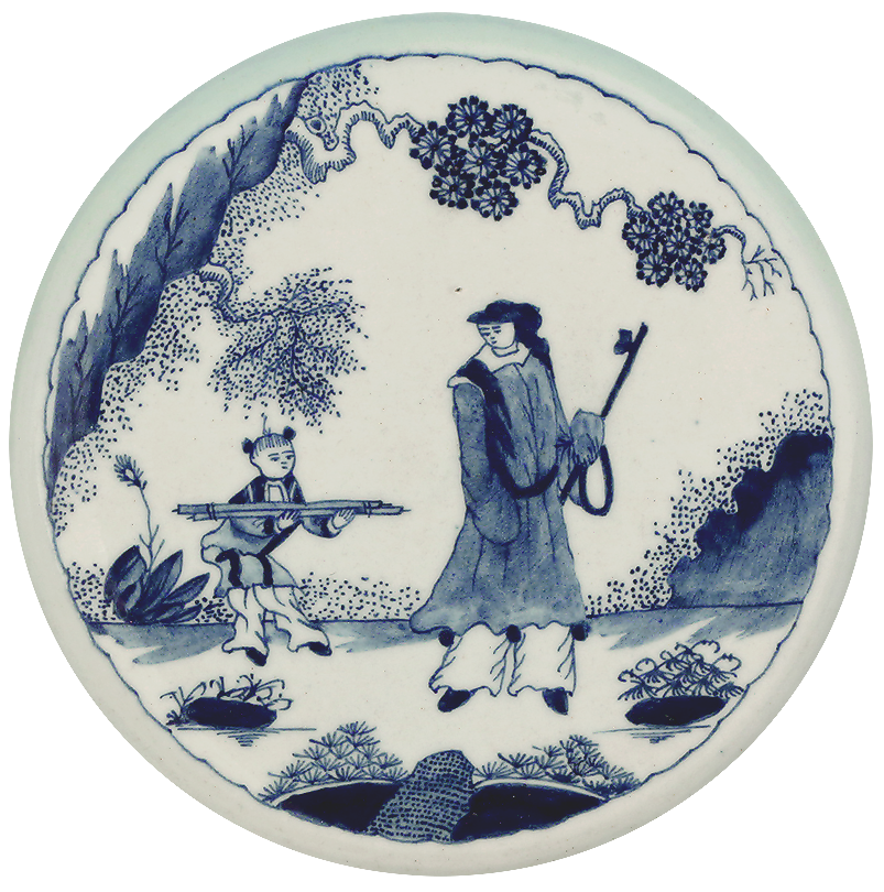 Bow Porcelain 'Golfer & Caddy' Blue & White Pattern Plate, England, c1756-60 