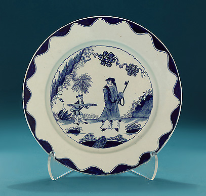 A Bow Porcelain Plate, "Golfer & Caddy" Pattern, London, c1758 