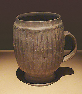 Henan Longshan Culture heated clay "handled cup", China, c2500 BC, Creative Commons