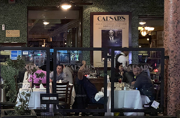 Caesar's Restaurant exterior, featuring the Hotel’s poster saying "Home of the legendary Caesar's Salad"- 2018