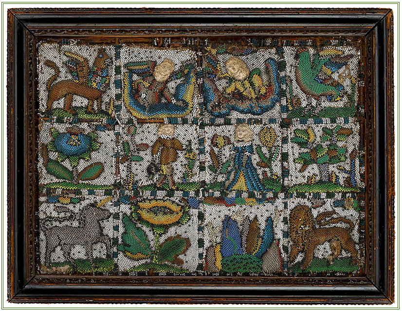 Chalres II Beadwork & Stumpwork Framed Panel, England, c1670