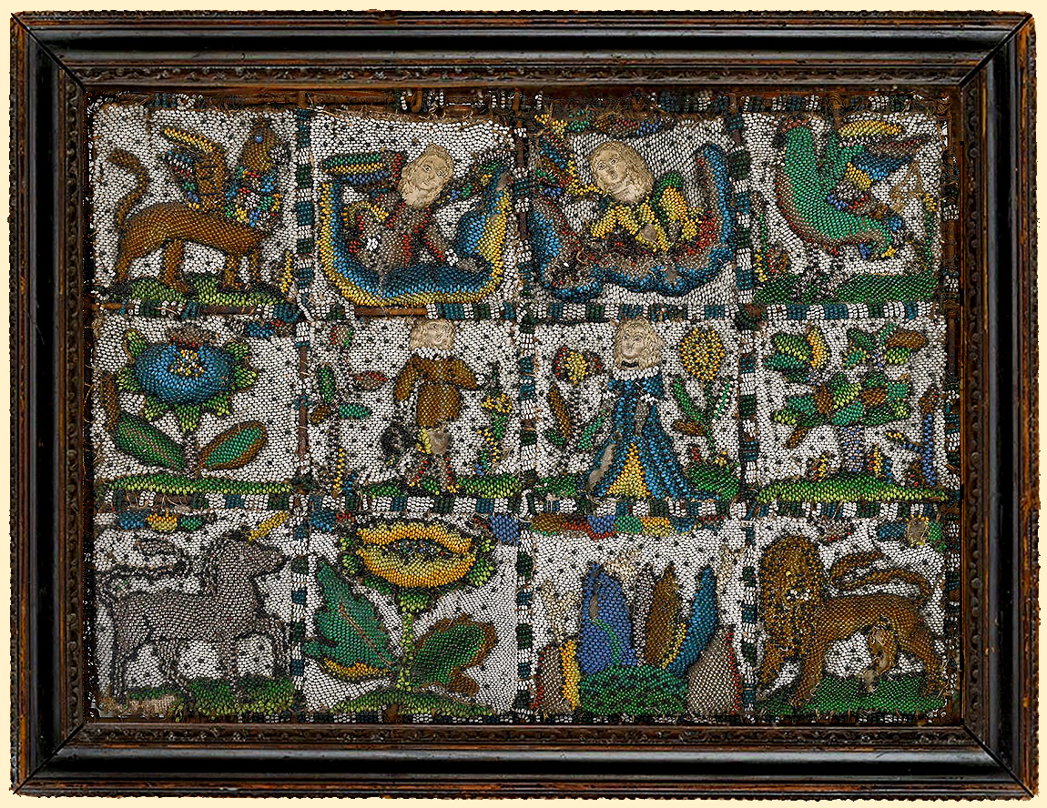 Charles II Beadwork & Stumpwork Panel, England, c1670