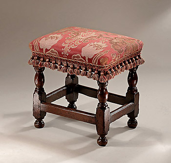 Charles II Walnut Upholstered Stool, c1670