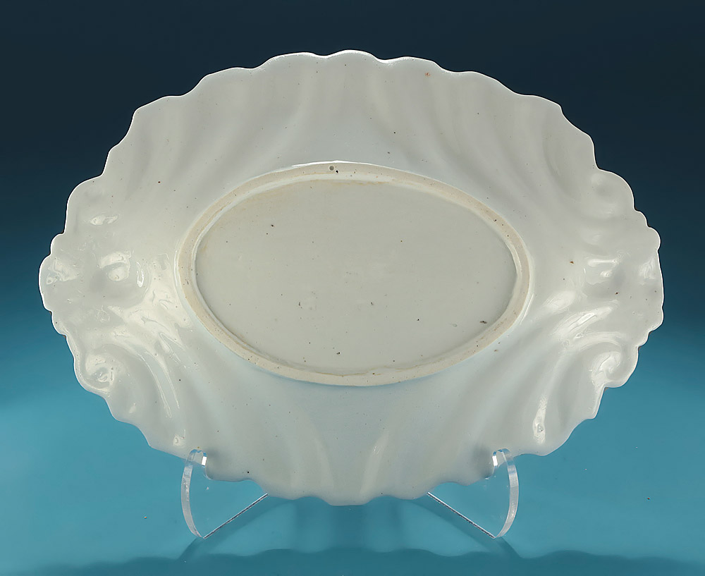 Chelsea Porcelain Silver-Moulded Polychrome Dish, England, c1756, verso 