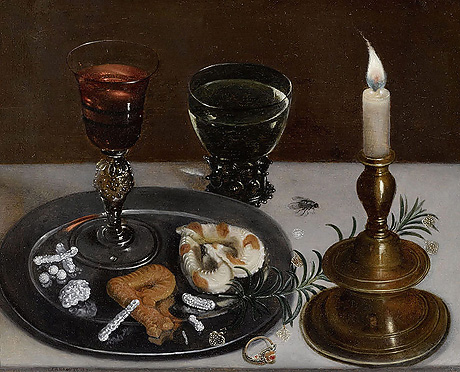 Stilleben mit Façon-de-Venise-Glas, Römer und einer Kerze. Clara Peeters, 1607
