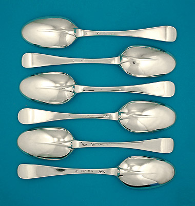 Rare Set of 6 Paul de Lamerie Silver Dessert Spoons, c1720