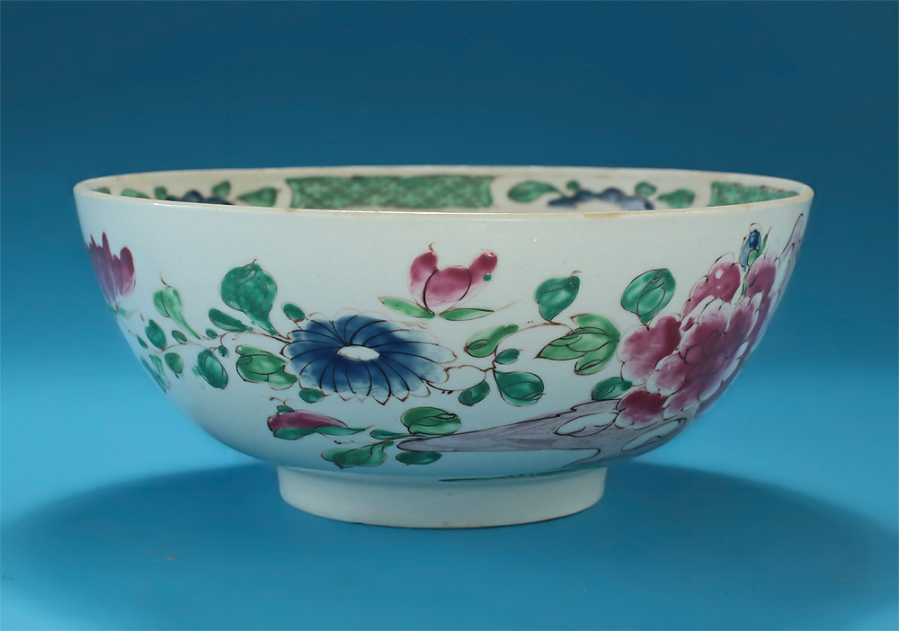 Early Bow Porcelain Large Famille Rose Enamel Bowl, Side 2
