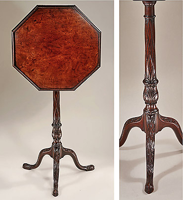 Fine Early George III Octagonal Carved Mahogany Tripod Table, England, c1765, with 'Blind Fretwork' Standard