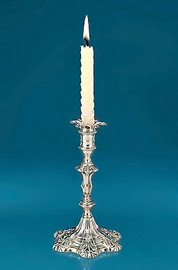 Early George III Rococo Cast Silver Taperstick, Wm. Cafe, 1767