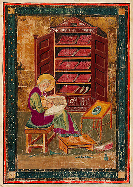 "Portrait of Ezra the Scribe, Folio 5r", at the start of Old Testament, from the Codex Amiatinus. 