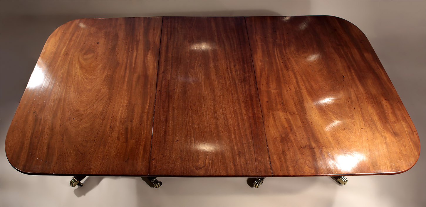 Fine George III Cuban Mahogany 2-Pedestal Dining Table, Top, shown with one leaf