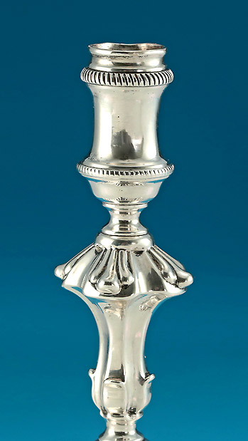Fine George II Cast Silver Taperstick, John Quantock, London, 1753, nozzle