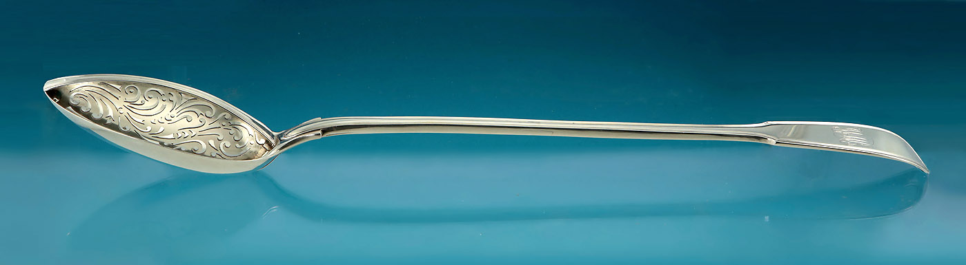 George IV Large & Fine Silver Straining Spoon, 16.25" Long, Wm. Chawner