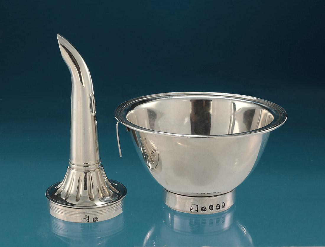 George III Silver 3-Part Wine Funnel-Hennell & George III Scottish Silver Funnel Stand, 1800 