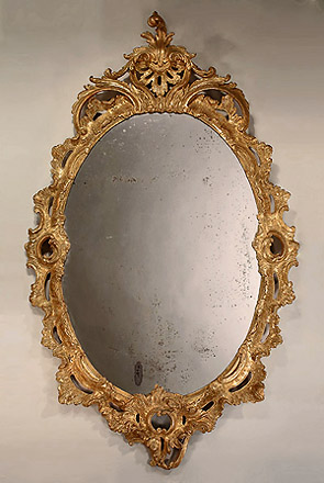 Early George III Carved Oval Giltwood Mirror, c1760 England