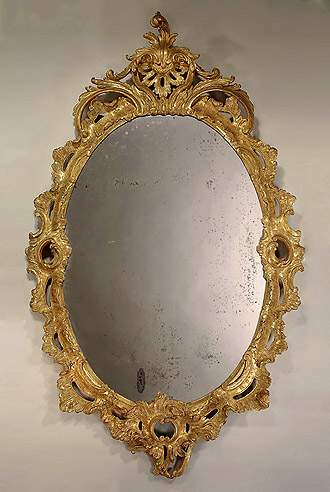Early George III Carved Oval Giltwood Mirror, c1760