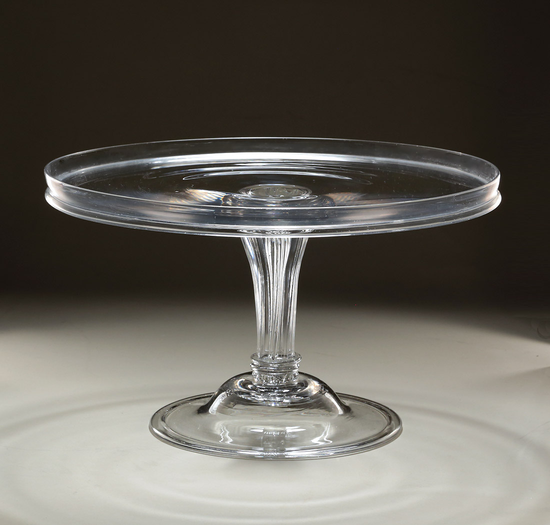 George III Glass Tazza, Moulded Pedestal Stem, 11.5" Wide, England, Mid-Late 18th Century 