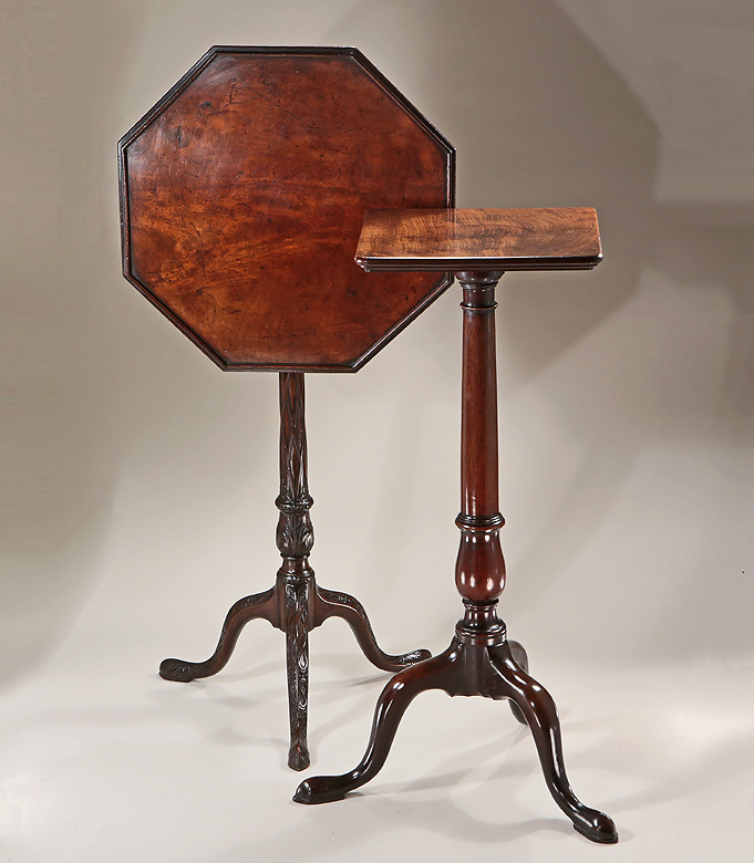 Fine Early George III Blind-Fret Carved Mahogany Tripod Table, England, c1765 , with George III Cuban Mahogany Candlestand, Probably Scottish, Provenance Taymouth Castle 