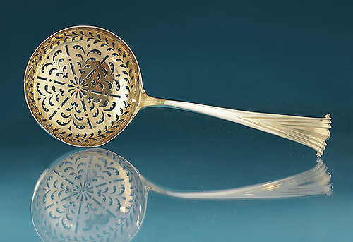 Royal Interest : George III Large Silver-Gilt Onslow Straining or Sifting Ladle, Crested for Son of George III