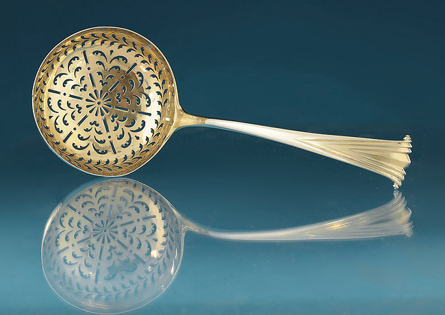 Royal Interest : George III Large Silver-Gilt Onslow Straining or Sifting Ladle,Crested for Son of George III (Prince) Unmarked, c1775