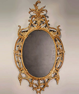 George II Carved Oval Giltwood Mirror, c1755