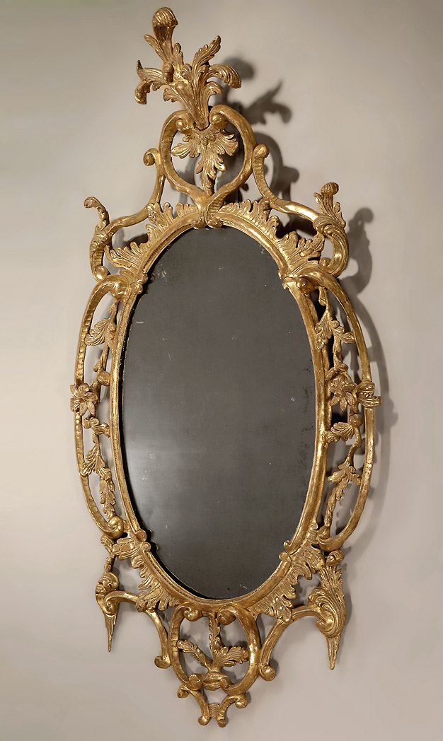 George II Carved Oval Giltwood Mirror, England, c1755 