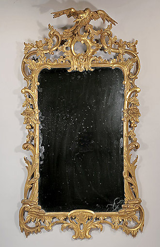 Fine George II Carved Giltwood Mirror, c1750, Phoenix Crest