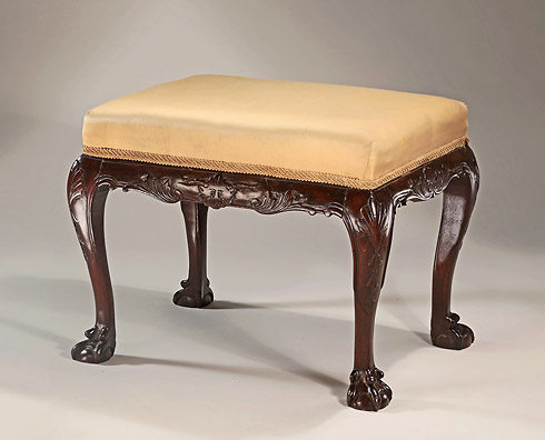 George II Irish Upholstered & Carved Mahogany Stool