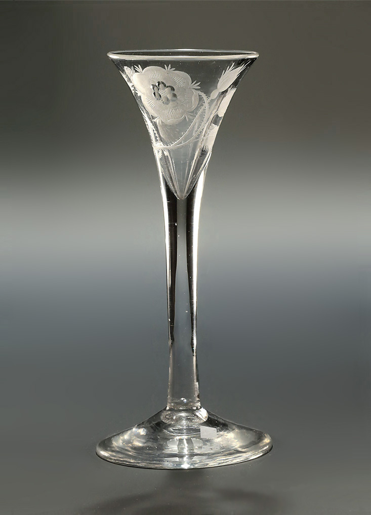 George II Jacobite Drawn Trumpet Wine Glass, England, c1750 