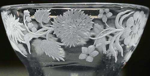 George II 'Jacobite' Pan-Topped Airtwist Wine Glass, c1750, Detail, Carnation