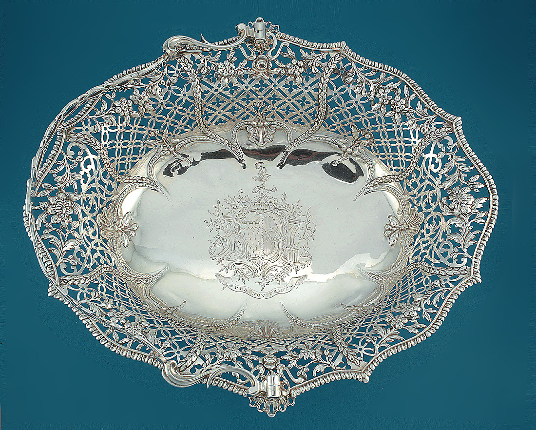 George II Rococo Pierced Silver Cake Basket, Henry Bailey, 1759