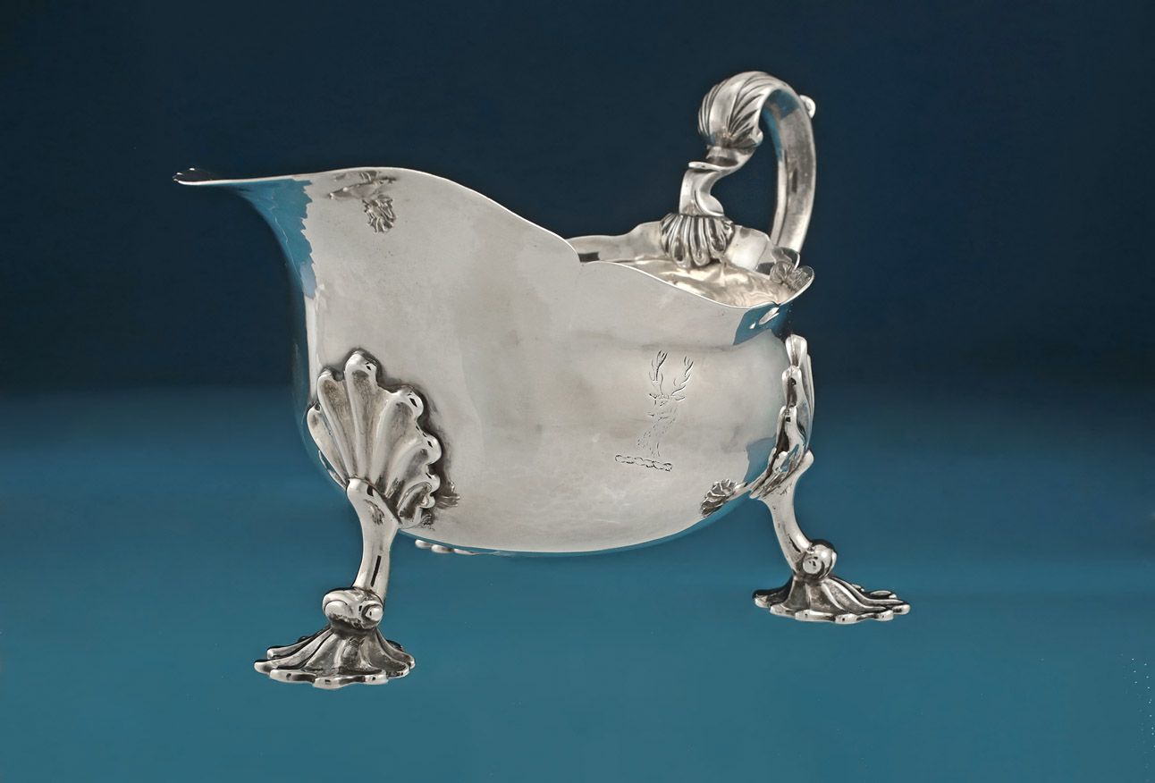 George II Silver Sauceboat, Shaw & Preist, London, 1757, crested