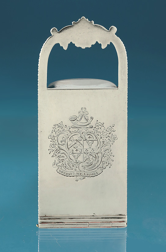 Scarce George IV Silver Kitchen Nutmeg Grater, Charles Rawlings, London, 1824 , arms Hunter quartering Thomson