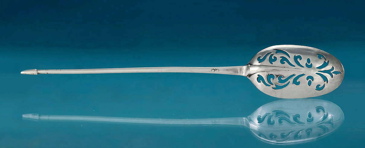 George I Rattail Silver Mote Spoon, c1725, Mark Partially Struck