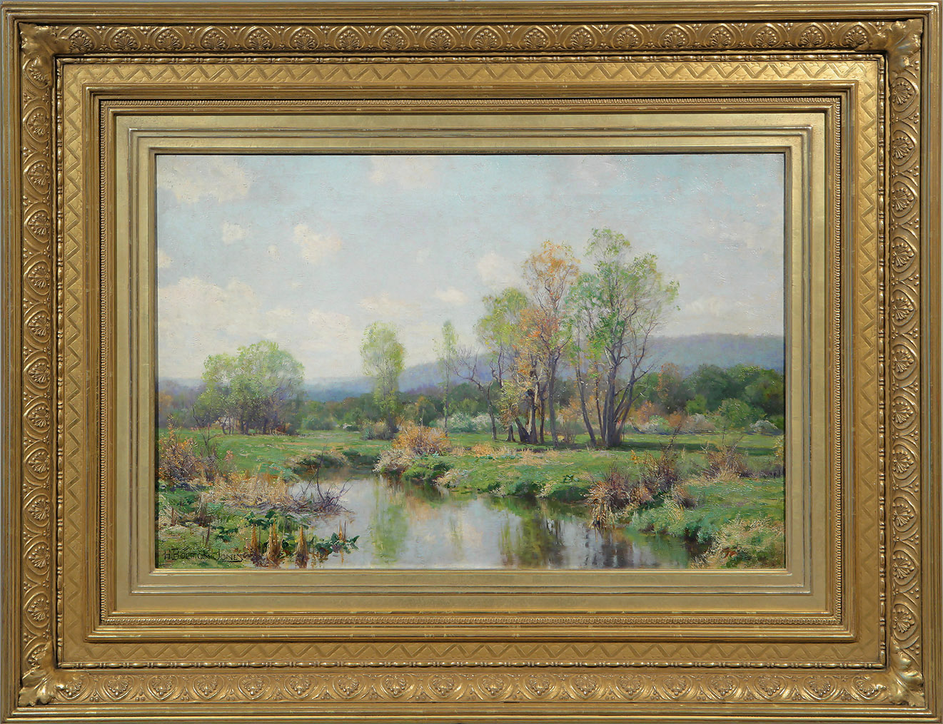 Hugh Bolton Jones, American Hudson River School Painter, Springtime Reflections, Oil on Canvas, in 22K and 18K giltwood frame