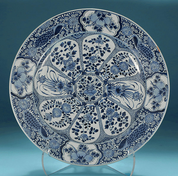 Kangxi Blue & White Porcelain Peacocks Border Charger  China, 1690-1722