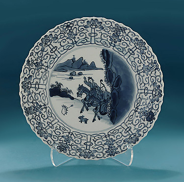 Kangxi Large Porcelain Lobed & Scalloped 'Hunt' Plate, China, c1680-1700,  apocryphal Chenghua (Ming Dynasty 1465-87) six character mark 
