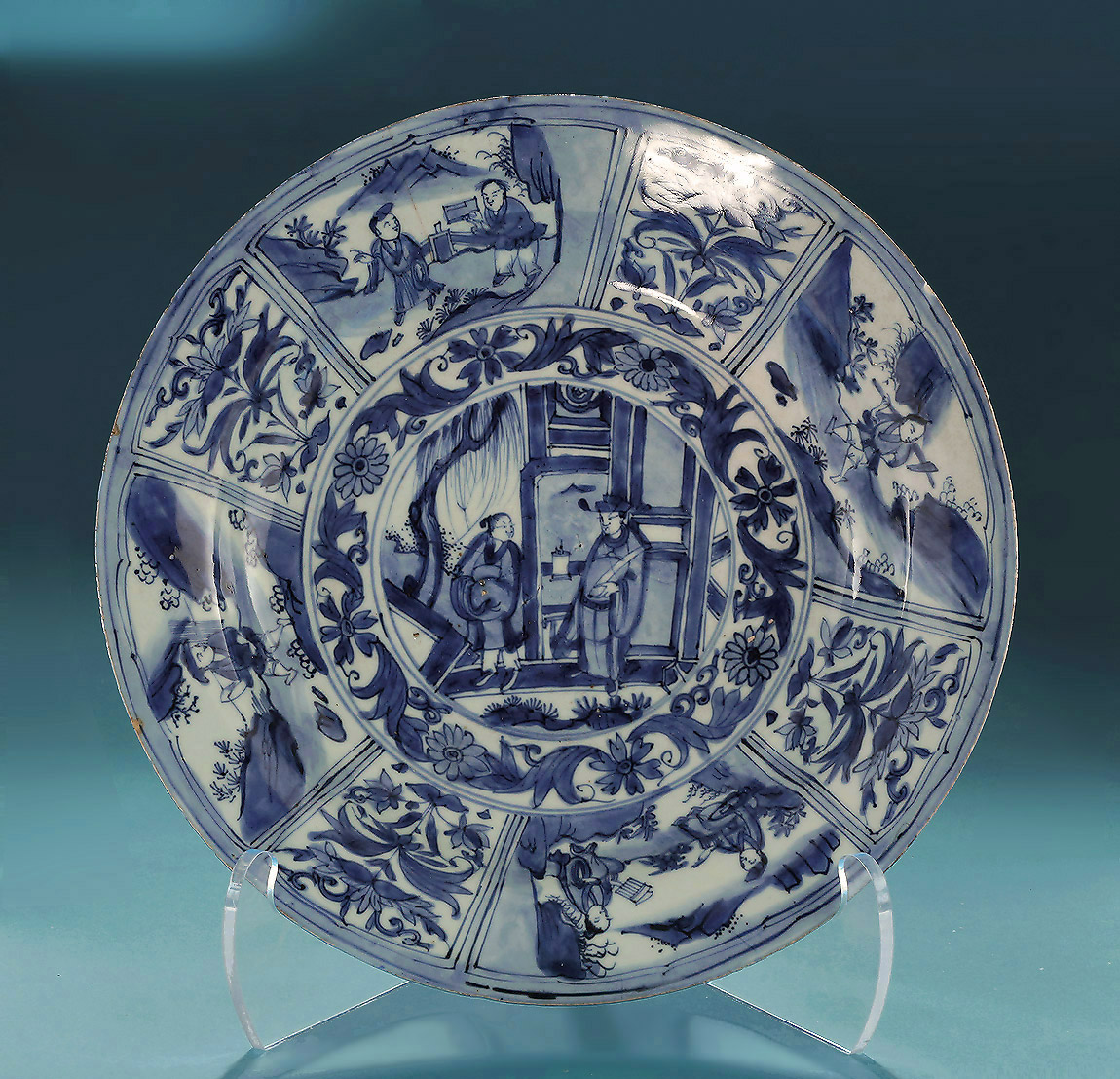 Ming / Transitional Figural Kraak Charger, China, 1635-50, Rinaldi, Border IX 